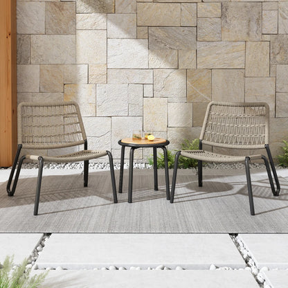 Balkonset – Balkonmeubelset – Tuinset – Terrasmeubels – Verzend Staal Frame – UV-Bestendig Rope – Massief Acaciahouten Tafel - Capaciteit 160kg - Khaki