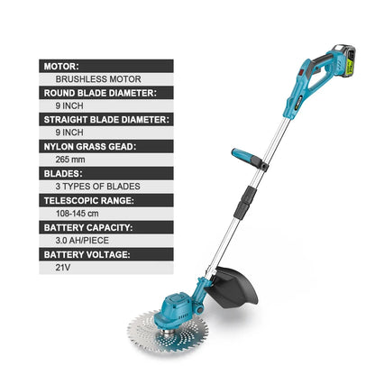 Grasmaaier - Grastrimmer - Tuingereedschap - Handcultivator - Elektrische - 9 Inch - Inklapbare - Draadloze - Brushless - Geschikt voor 18V Accu – 2 Accu’s Meegeleverd - Telescopische Handgreep - QUORE