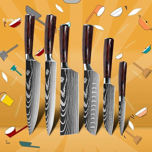Kitchen Knives - Knife set - Chef Knife - Knives - Kitchen Knife - Japanese 7CR17 440C High Carbon - Stainless Steel - Laser Damascus Pattern Knife - ACGDEF