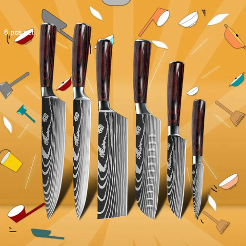 Keukenmessen - Knife set - Chef Knife - Knives - Kitchen Knife - Japans 7CR17 440C Hoog Koolstof - Roestvrij Staal - Laser Damascus Patroon Mes - ACGDEF
