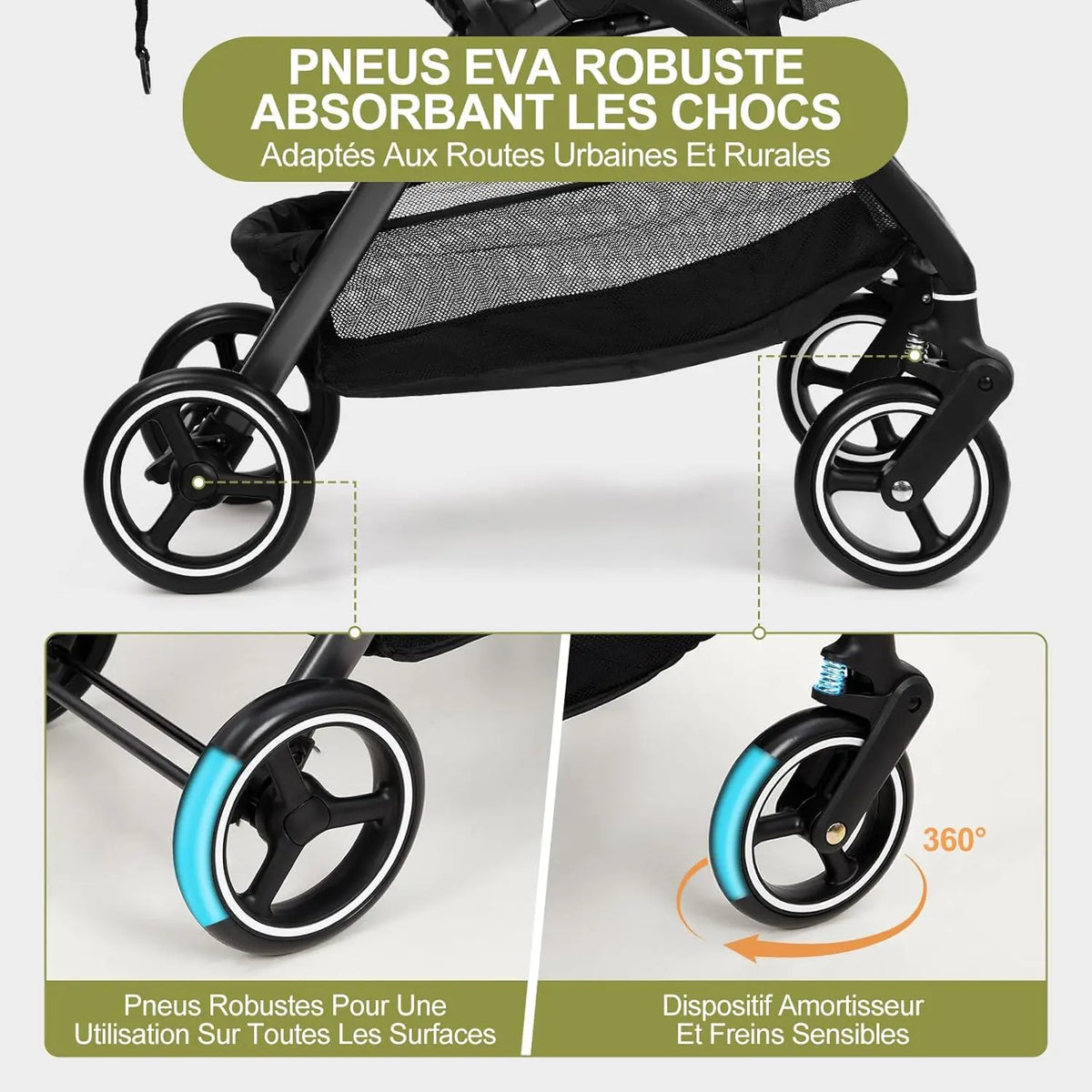 kinderwagen - Jogging buggy - Runner - Lichtgewicht kinderwagen - Baby kinderwagen - Kinderwagen - Automatisch zelf opvouwbaar - Reiskinderwagen voor vliegtuig - Opvouwbaar met één hand - Kinderwagen voor peuters - Grijs