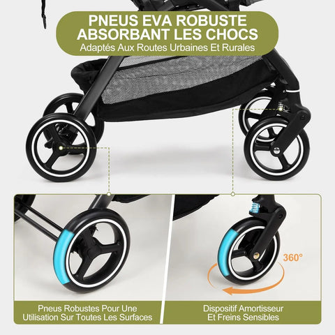 kinderwagen - Jogging buggy - Runner - Lichtgewicht kinderwagen - Baby kinderwagen - Kinderwagen - Automatisch zelf opvouwbaar - Reiskinderwagen voor vliegtuig - Opvouwbaar met één hand - Kinderwagen voor peuters - Grijs