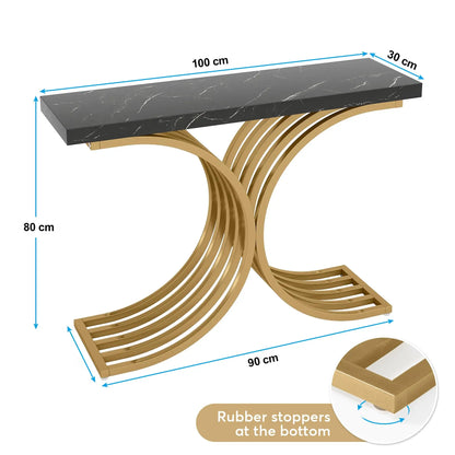 Sidetable – Haltafel – Bijzettafel – Smalle Tafel – Neoklassiek Design – Massief Houten Blad – Metalen Frame - QUORE