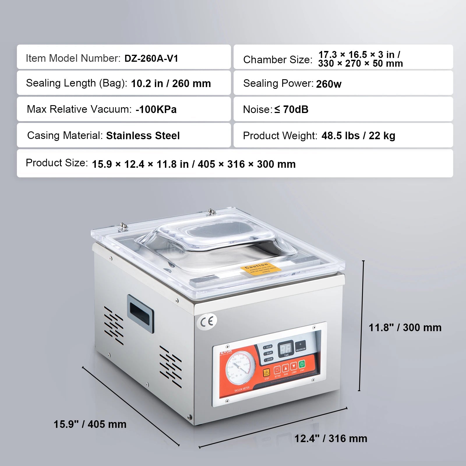 Vacumeermachine - Vacuümverpakkingsmachine - Vacuümmachines - Kamermodel Vacuümsealer - 260W - met 15,7" Seallengte - Commerciële - Foodsaver - Seal Apparaat - voor Nat Voedsel, Vlees en Marinades - QUORE