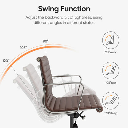 Bureaustoel – Ergonomische Stoel – Office Chair – Draaistoel – Gamestoel – Bruin Leder – Verstelbare Hoogte – Ribbelstructuur Zitvlak - QUORE