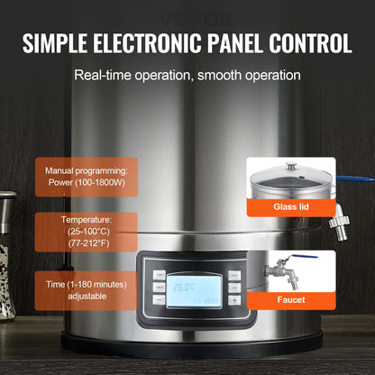 Elektrisch Brouwketel Systeem – Thuisbrouwketel – Bierbrouwset – Ambachtelijk Bierbrouwen – 30 Liter Capaciteit – 304 Roestvrij Staal – Elektronische Temperatuurregeling - QUORE