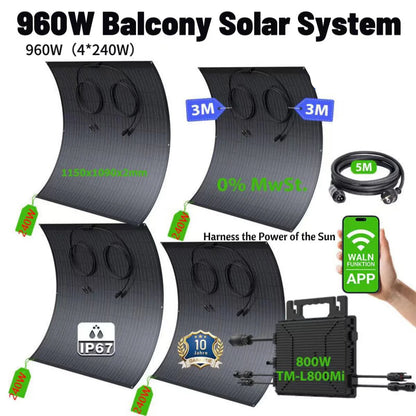 Flexibele Zonnepanelen – Zonne-energiepanelen – Lichtgewicht Zonnepanelen – Weerbestendige Panelen – 240W Vermogen – IP67 Waterdicht