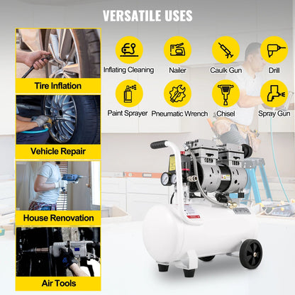 Airpress compressor - Luchtcompressor - Compressor - Stille Compressor - 25L - 1 PK - 750W - Olievrije Compressor met Stalen Tank - Ultra Stil - Draagbare - voor Werkplaats en Thuisgebruik