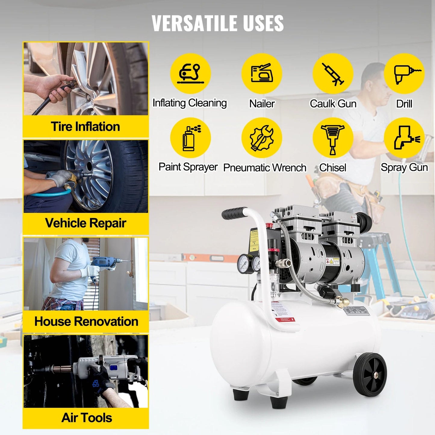 Airpress compressor - Luchtcompressor - Compressor - Stille Compressor - 50L - 1 PK - 750W - Olievrije Compressor met Stalen Tank - Ultra Stil - Draagbare - voor Werkplaats en Thuisgebruik