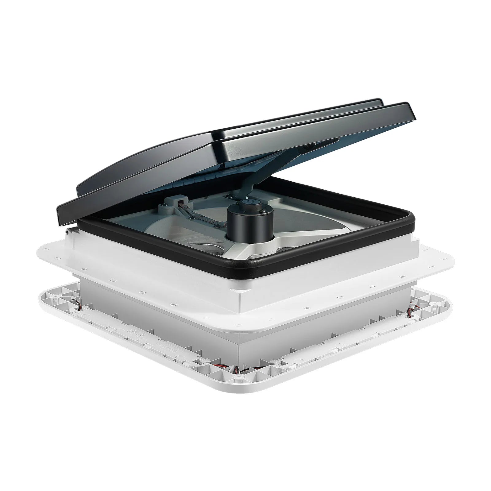 RV Dakventilator - Dakraam Ventilator - Caravan - Plafondventilator - Camper - LED verlichting - Insectenbestendig net - 12V RV - Handmatige Liftbediening, Plafond Ventilator met Rookkap IP68 - QUORE
