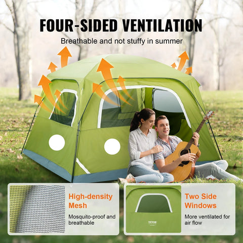 Tent - Strandtent - Kampeertent - 10 x 9 x 6.5 ft - voor 6 Personen - Waterdicht - Lichtgewicht - Backpacking Tent - Gemakkelijk Opzetten - met Deur en Raam - Groen
