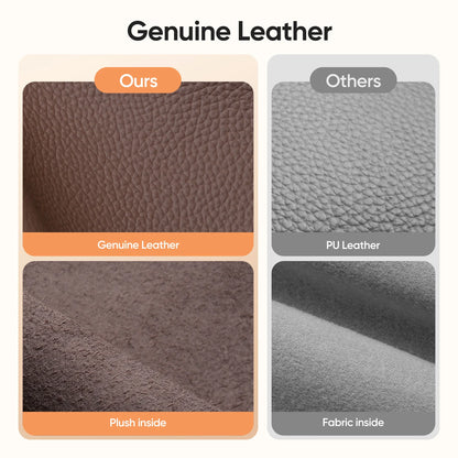 Ribbed Office Chair Ergonomic Office Chair Brown Genuine Leather Swivel Chairs Adjustable Swivel Computer Desk Gaming Chair - QUORE
