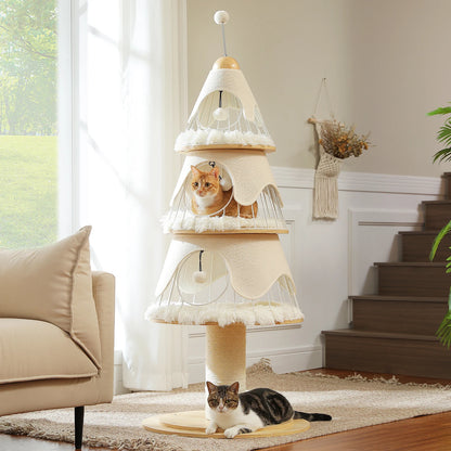 Modern Cat Tree Tower with Thick Scratch Post Multi-Level Cat Condo with Metal Frame Replaceable Cushion Indoor Cat House Bed