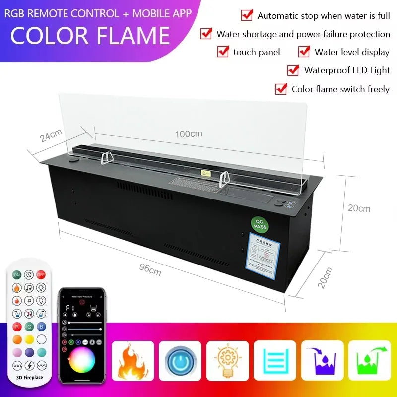 3D Holografische Open Haard – Sfeerverwarming – Vlammenkunst – Waterdamp Haard – Elektrische Haard – Ultrasone Mist Technologie – 1000mm – Automatisch Waterbeheer