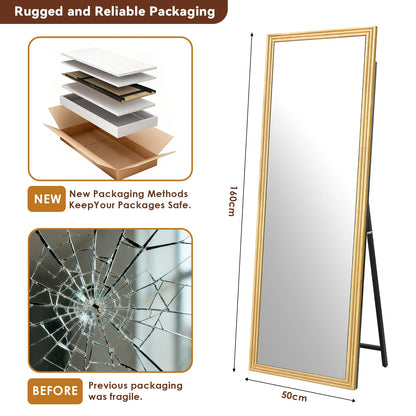 Full-length Spiegel – Staande Spiegel – Wandspiegel – Rechthoekige Spiegel – Passpiegel – Massief Houten Frame – 160x50 cm – Bruin