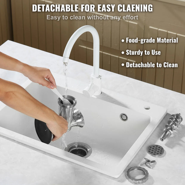 Handmatig Gehaktmolen - Voor alle soorten Vlees - Vleesmolens - Worstenmaker - Keukenmolenmachine - Roestvrij staal - Vleesmolen - Vleesmolen met Zuignap - Zilver