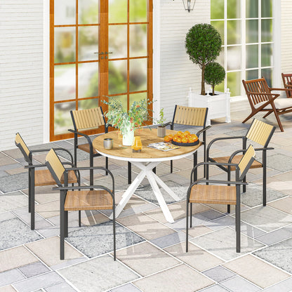 Ronde Tuinset Tafel – Buitentafel – Balkon Tafel – Tuinmeubel – Aluminium Tafel – Teak Kleurig Blad – Verstelbare Poot - QUORE