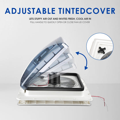 Elektrische Dakventilator Caravan – RV Dakventilator – Camper Ventilator – Dakventilator Met Afstandsbediening – Motorhome Ventilator – 3 Snelheden – Automatische Regensensor 40x40 cm 12V 20W - QUORE
