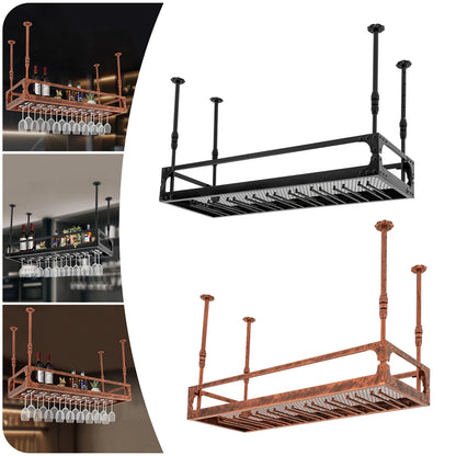 Wijnrek – Flessenrek – Glazenhouder – Wijnhouder – Wijnkast – Industrieel Vintage Design – Plafondmontage – Stevig IJzeren Materiaal – Ruimtebesparend 100 cm