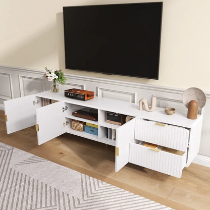 TV-kast – Tv-meubel – Tv-dressoir – Tv-meubelkast – Wit – Soft-close Deuren – Gouden Metalen Handgrepen & Verstelbare Pootjes