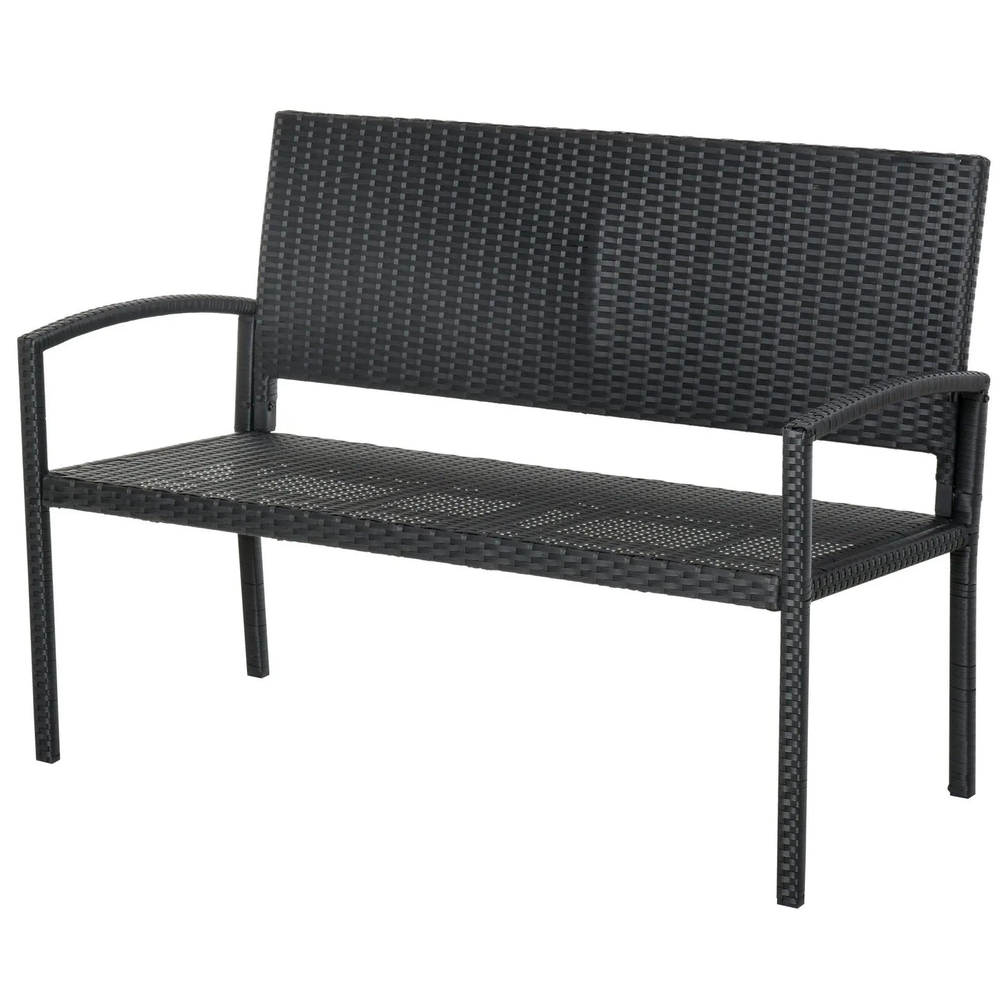 Tuinbank - Wicker Tuinbankje - Loungebank - Balkonset -  Weerbestendige PU Rotan Bank met Stalen Frame, Lichtgewicht en Geschikt voor Jaarlijks Buitengebruik - Enkelzijdig - Zwart