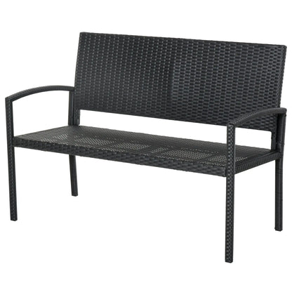 Tuinbank - Wicker Tuinbankje - Loungebank - Balkonset -  Weerbestendige PU Rotan Bank met Stalen Frame, Lichtgewicht en Geschikt voor Jaarlijks Buitengebruik - Enkelzijdig - Zwart