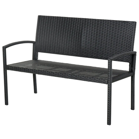 Tuinbank - Wicker Tuinbankje - Loungebank - Balkonset -  Weerbestendige PU Rotan Bank met Stalen Frame, Lichtgewicht en Geschikt voor Jaarlijks Buitengebruik - Enkelzijdig - Zwart