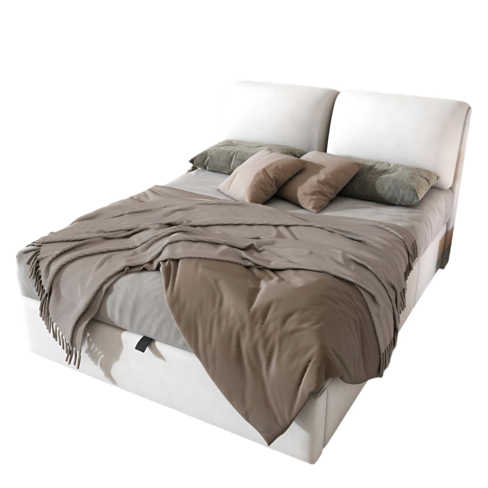Velours Bed – Slaapbed – Opbergbed – Eenpersoonsbed – Bed Met Lades – Hydraulisch Opbergvak – Matrasmaat 140x200 cm – Houten Frame - Beige