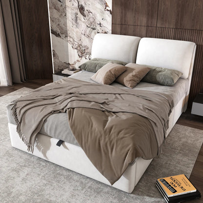 Velours Bed – Modern Bed – Opbergbed – Eenpersoonsbed – Slaapbed – 140x190 cm – Hydraulisch Opbergvak - Beige