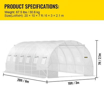Kweekkas - Walk-in Tunnel Tuinkas - Tuinkassen - Kas - Tomatenhuis - 20x10x7 ft – Stalen Frame – Witte PE Cover – Roll-up Ritsdeur – Plantenhuis - Serre - Bescherming & Ventilatie voor Planten