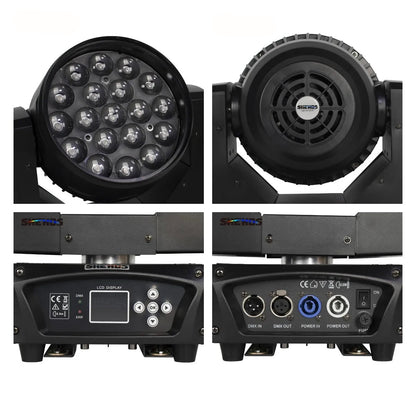 LED Wash Moving Head – LED Beam Verlichting – Stage Licht – DJ Licht – Disco Lamp – 2pcs EU Plug – 19x15W RGBW LEDs – Zoomfunctie 10°-60° - QUORE
