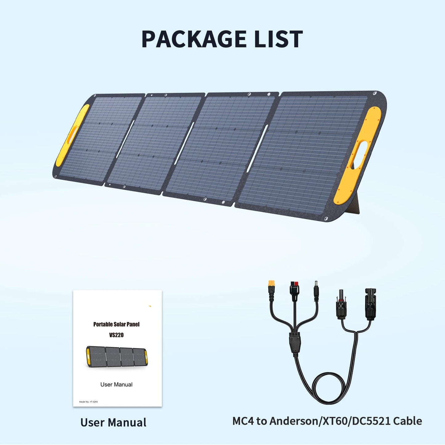 Zonnepaneel - Zonnepaneelset - Draagbaar - Opvouwbare - Waterdict - Outdoor Emergency Backup - voor Thuis - Tenten - Buiten - Kamperen - 220W - IP67 - 19V - 243 x 60 - Geel