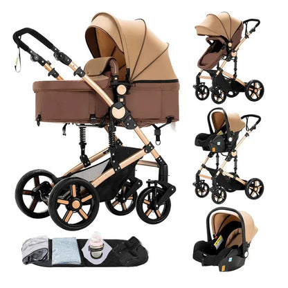 3-in-1 Kinderwagen – Babywagen – Wandelwagen – Autostoeltje – Wieg – Lichtgewicht & Opvouwbaar – Duurzaam Linnen – Ivoor
