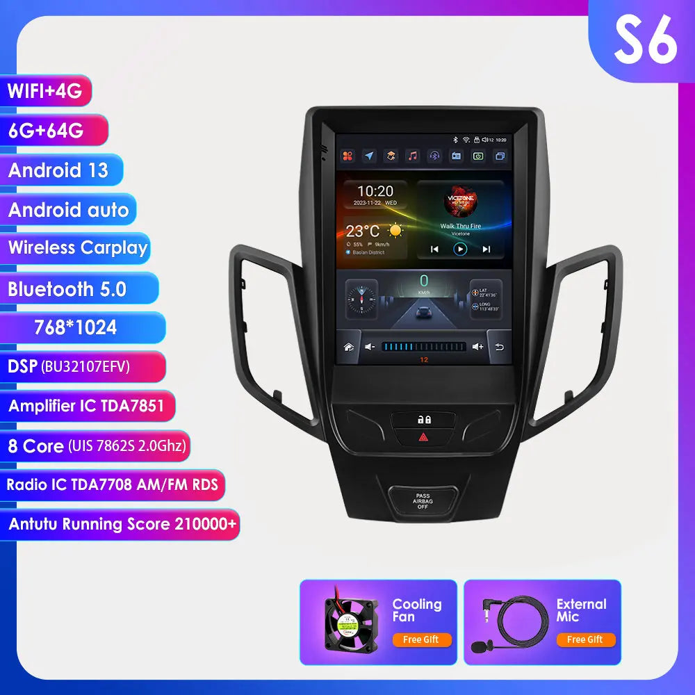 Hizpo 9.7 Inch  2 Din Car Radio for For Ford Fiesta MK7 2009 - 2016 Tesla Style CarPlay Android Auto GPS Navigation BT WIFI 4G