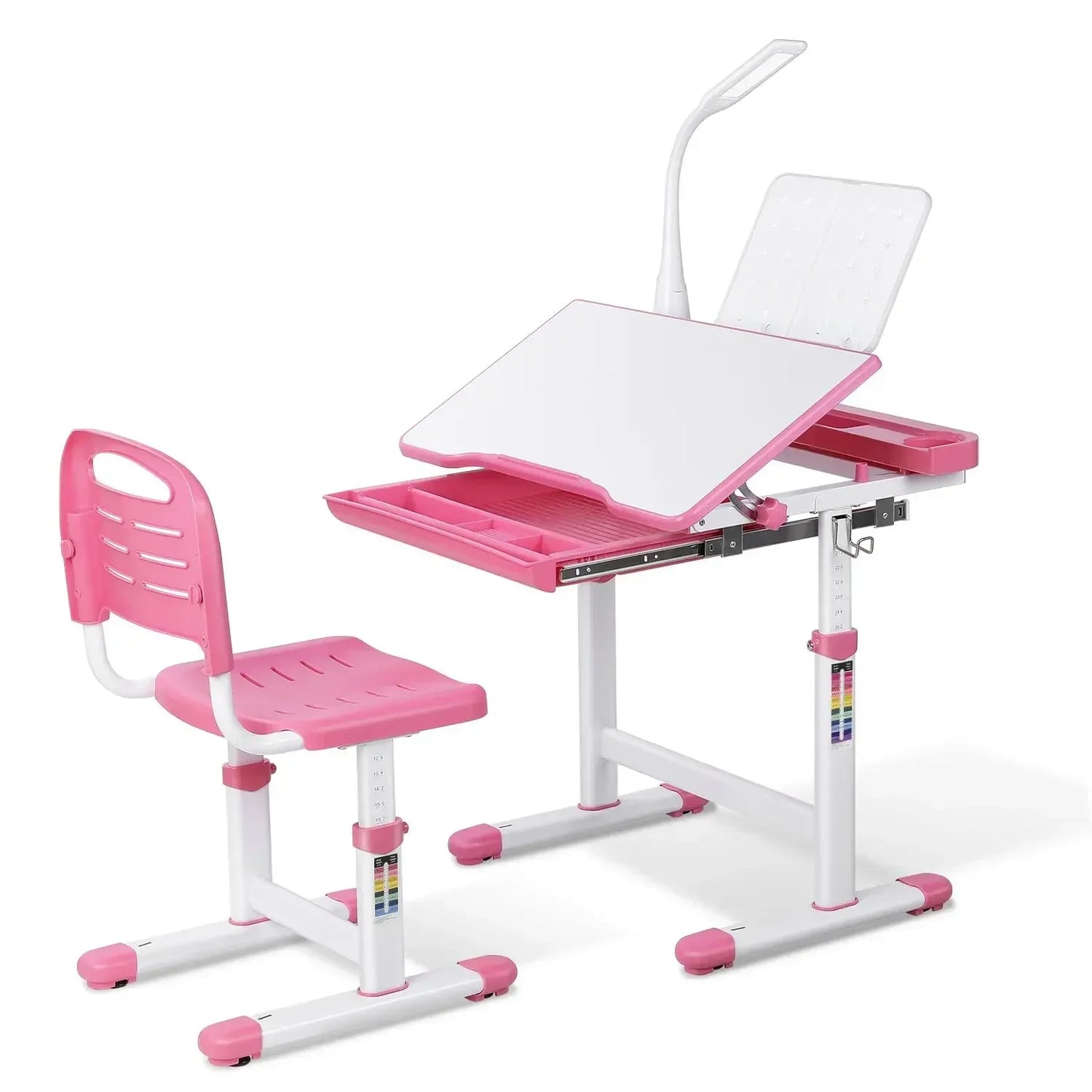 Kinderbureau – Kinderbureau Met Stoel – Verstelbaar Bureau – Studiebureau – Bureau Met LED-lamp – Ergonomisch Verstelbaar – Veilig En Stevig Design - QUORE