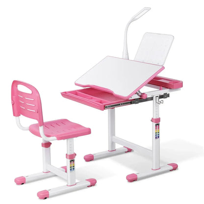 Kinderbureau – Kinderbureau Met Stoel – Verstelbaar Bureau – Studiebureau – Bureau Met LED-lamp – Ergonomisch Verstelbaar – Veilig En Stevig Design - QUORE
