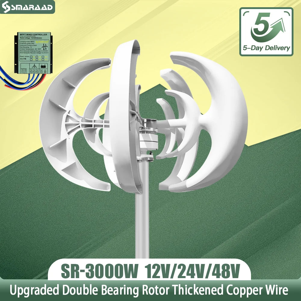Verticale Windturbine – Windmolen – Energie Generator – Duurzame Energie – 3000W Output – MPPT Controller - QUORE