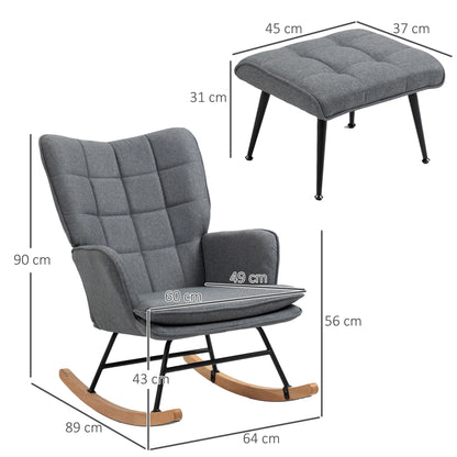 Schommelstoel - Schommelbank - Huismeubel - met Voetsteun - Dik Gevoerd - Beschermende kussens - Brede Rugleuning - Armsteun - Synthetisch Linnen - 64 x 89 x 90 cm - Grijs