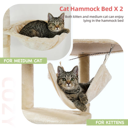 Krabpaal - Kattenkrabpaal - Krabton - Kattenboom - Plafondhoge Krabpalen - Kattenhuis - met klimplatforms, hangmat en sisalpalen - Verstelbare - Beige