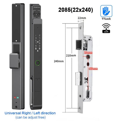 Deurslot – Slim Deurslot – Elektronisch Slot – Vingerafdrukslot – Smart Lock – 11 Ingangsmethoden – IP66 Weerbestendig - 2085 - 22x240 - QUORE