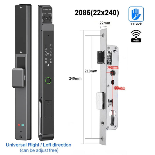 Deurslot – Slim Deurslot – Elektronisch Slot – Vingerafdrukslot – Smart Lock – 11 Ingangsmethoden – IP66 Weerbestendig - 2085 - 22x240 - QUORE