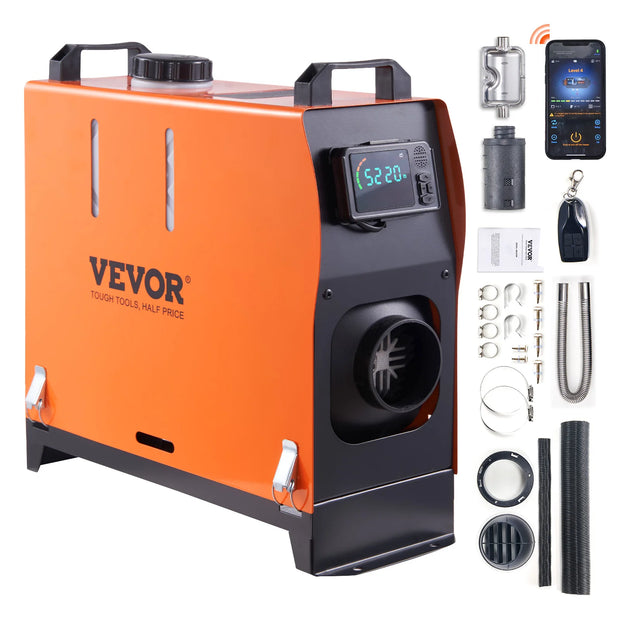 Vevor - Alles-in-één autoverwarming - Dieselverwarming - Benzineluchtverwarming - Dieselverwarming met LCD en demper - voor auto, vrachtwagen, boot - 8KW LCD - Oranje