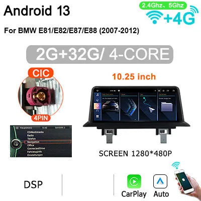 Android 14 Autoradio – Multimediaspeler – Car Stereo – Touchscreen – CarPlay – 8GB RAM – 256GB Opslag – Plug & Play – Compatibel BMW 1 Serie 2004-2012