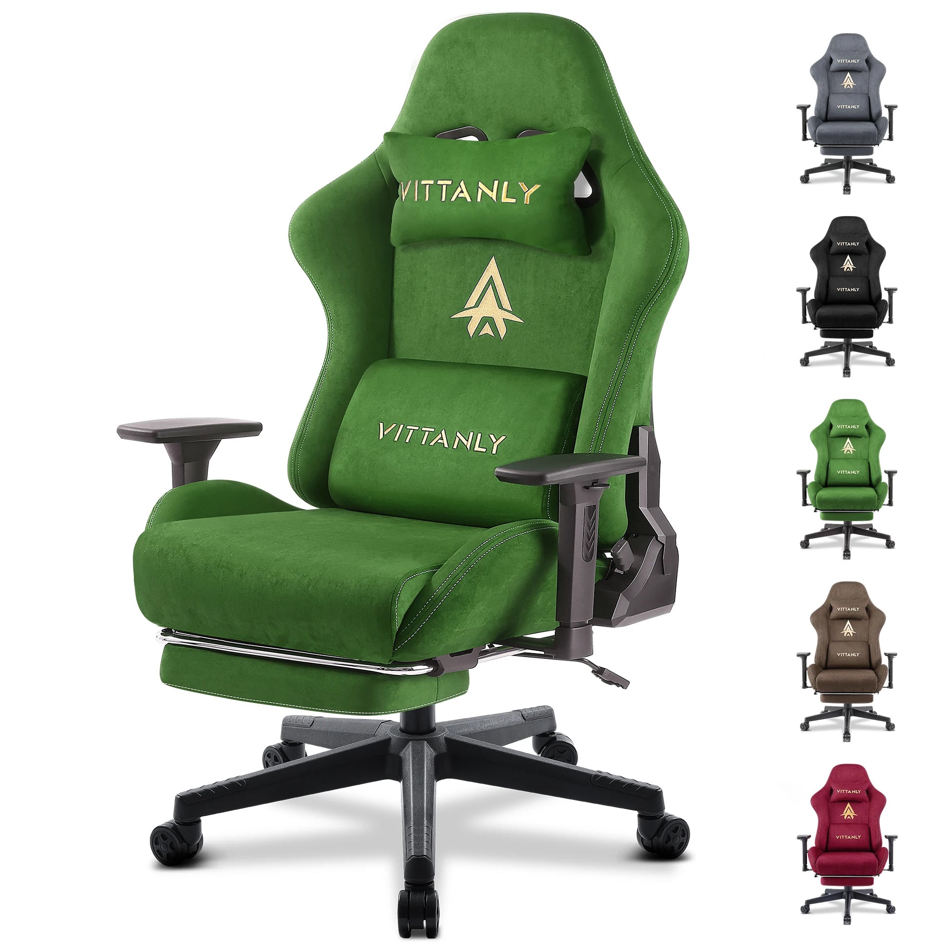 Ergonomische Bureaustoel – Gaming Stoel – Office Chair – Desk Chair – Computerstoel – Verstelbare Rugleuning – Ademend Suède Bekleding – Groene Kleur – Met Voetensteun - QUORE