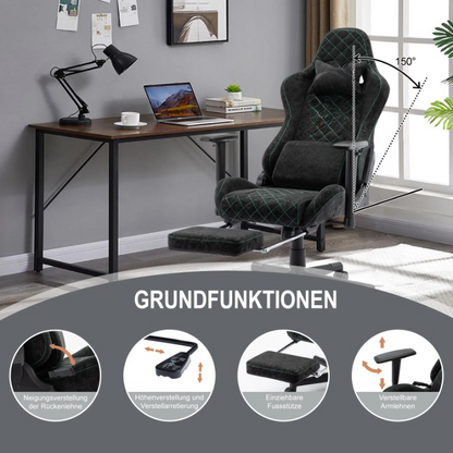 Gaming Stoel - Bureaustoel - Swivel Stoel - met Voetsteun - Verstelbare - Rugleuning - Lendenkussen - Racing Chair  Stijl - Ergonomische - Draaibare - 47 x 47 x 135 cm - Zwart