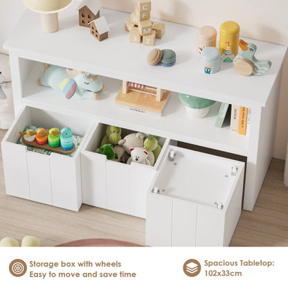 Speelgoedkast voor kinderen - commode met 3 laden - speelgoedorganizer voor kinderkamer en woonkamer - houten opbergkast (wit - 102 x 33 x 62 cm)