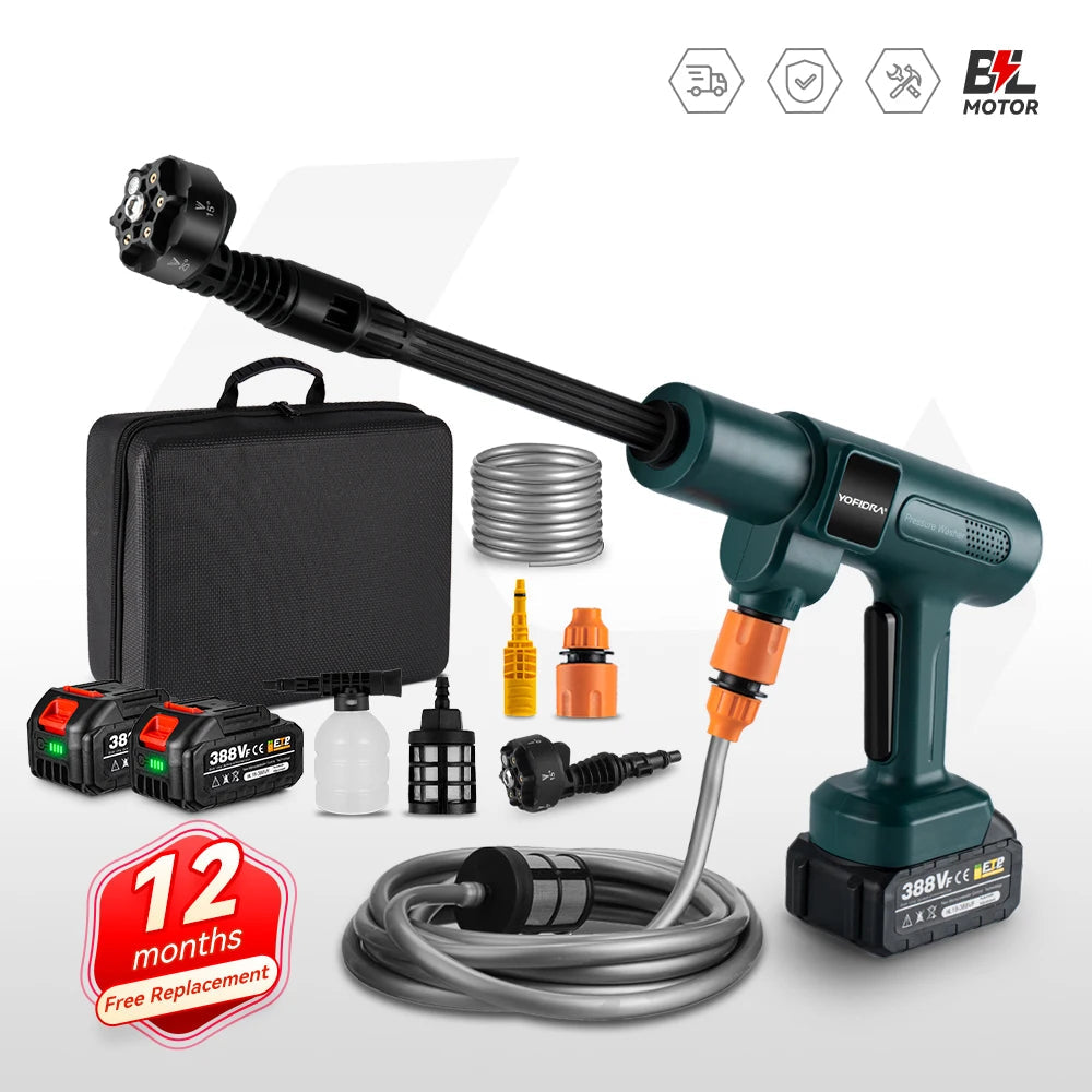 Draadloze Hogedrukreiniger - 200 Bar - 3500W Brushless Motor - Draagbare Ontwerp - 6-in-1 Spuitmond - Voor Auto - Tuin en Terras - Gebruiksvriendelijk - 1 Accu's met 1 Lader