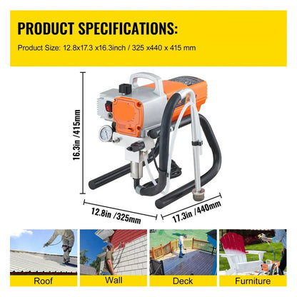 Airless Verfspuit - Verfspuiten Electrisch - Verfspuitmachine - 1800W - met 9m Slang - en 0.5m Verlengstuk - Hoge Druk - 3000 PSI - voor Muurverf - Meubels - en Deuren