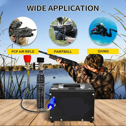 Luchtcompressor - Compressor - Luchtpomp - Air Compressor - 4500Psi - 300bar - PCP - Hoge Druk Compressor – Ingebouwde 12V Voedingsadapter – Geschikt voor Scuba Tanks en Luchtgeweren – Auto Stop Versie – 220V