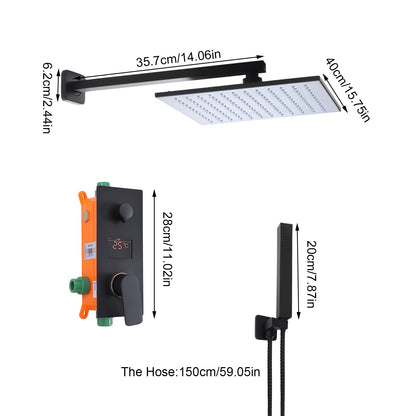 Douche - Regendouche - Douchewand - Douchekolom - Douchepanelen - Moderne Inbouw LED Regendouche Set - 12 Inch - Matzwarte Douchekraan met Luchtinjectie - Slimme Temperatuurregeling & Handdouche - Zwart